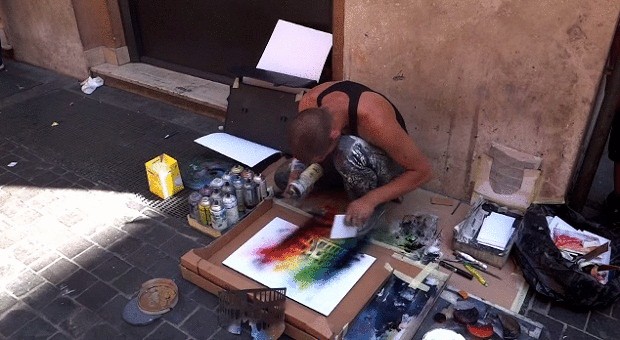 Шедевр за 7 минут от уличного художника в Риме + видео