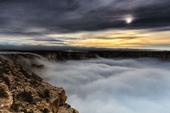 Редкое и прекрасное природное явление — густой туман в Гранд-Каньоне  